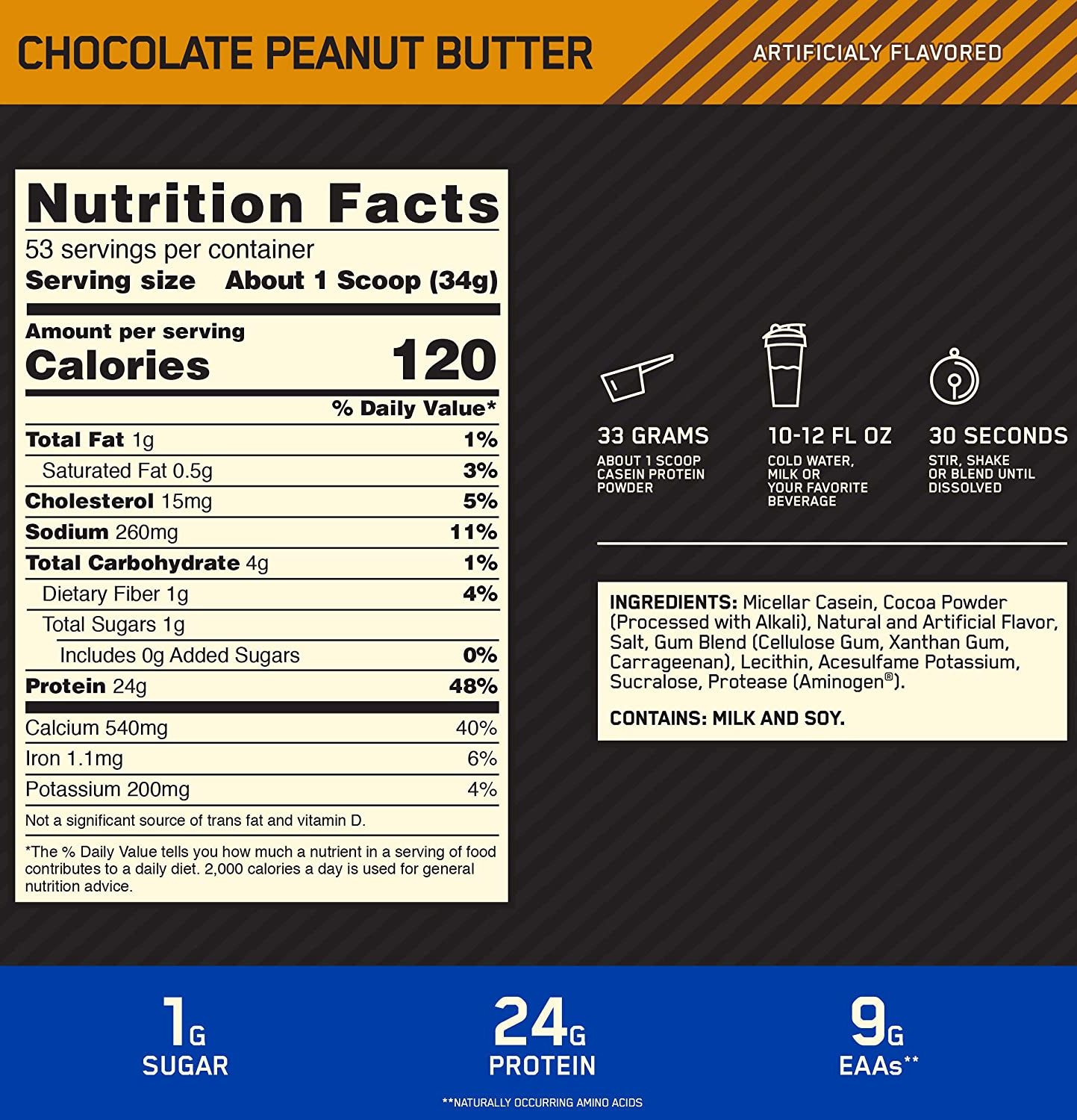 Optimum Nutrition 100% Casein 4 lbs - Chocolate Peanut Butter